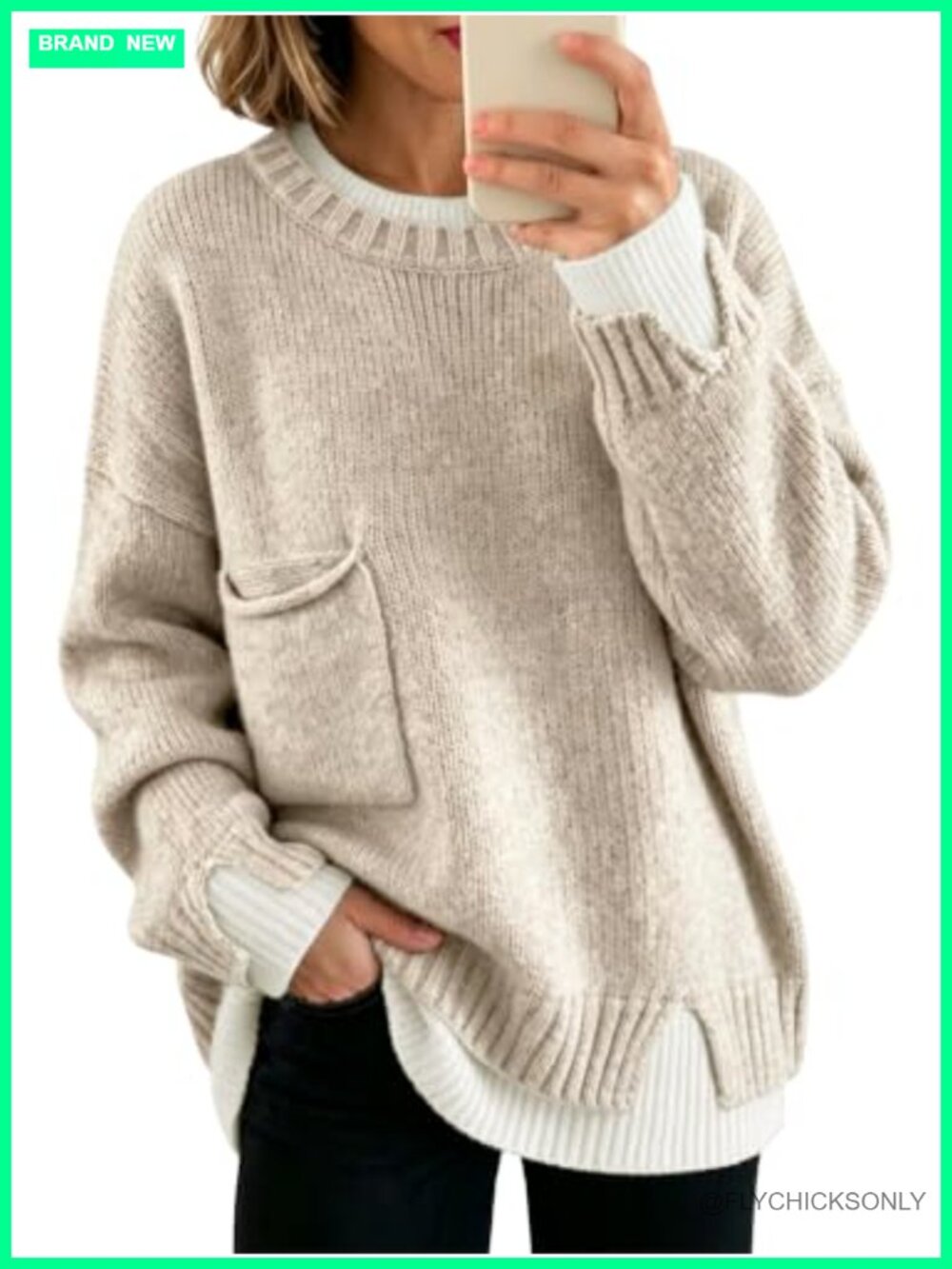 Wool Blend Oversized Chunky Ribbed Knit Pullover Sweater